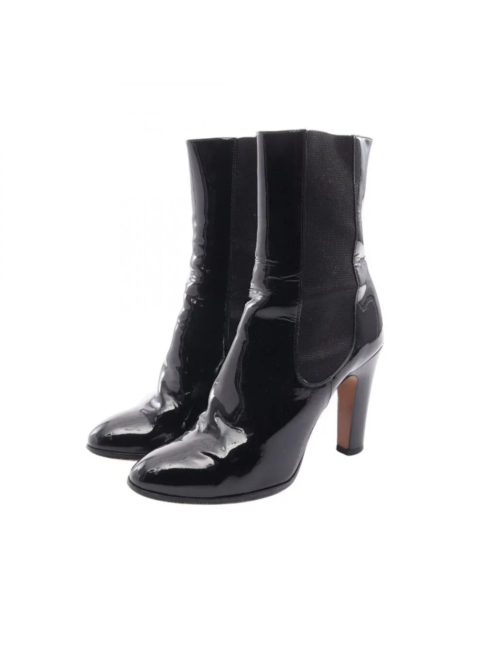 Chanel Boots CC Logo Black Patent Leather